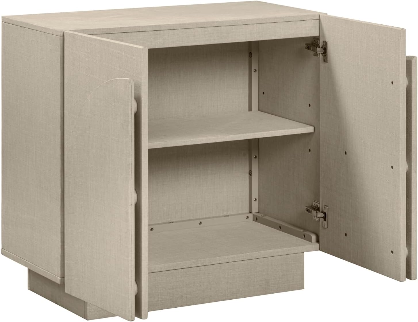 Nathan James Iris Mid Century Modern Arched Curio Cabinet with Beige Linen Finish, Wooden Storage Cabinet with Doors