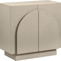Nathan James Iris Mid Century Modern Arched Curio Cabinet with Beige Linen Finish, Wooden Storage Cabinet with Doors
