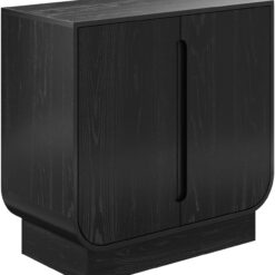 Nathan James Joey Mid Century Modern Storage Cabinet, Arched Accent Cabinet with Rounded Bottom Edges and Integrated Door Pull Cutouts, Black Oak