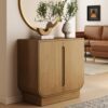 Nathan James Joey Mid Century Modern Storage Cabinet, Arched Accent Cabinet with Rounded Bottom Edges and Integrated Door Pull Cutouts, Light Brown