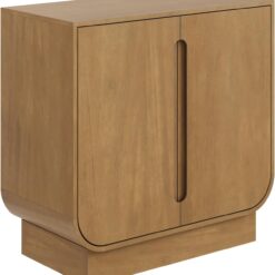 Nathan James Joey Mid Century Modern Storage Cabinet, Arched Accent Cabinet with Rounded Bottom Edges and Integrated Door Pull Cutouts, Light Brown