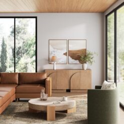 Nathan James Iris Mid-Century Modern Credenza, Brown Sideboard Buffet, Living Room Wood Storage Cabinet with Arched Cabinet Doors, Raw Oak