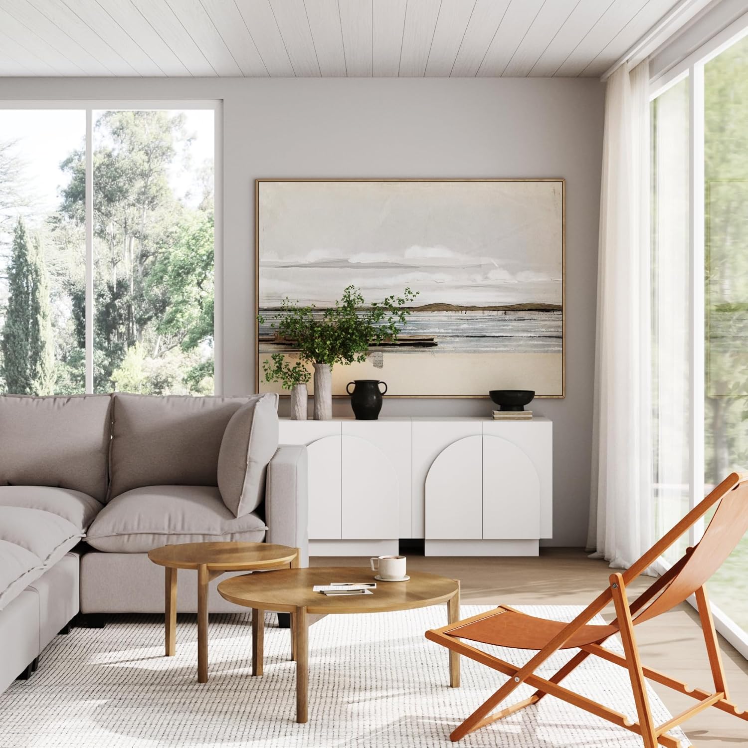 Nathan James Iris Mid-Century Modern White Wood Credenza with Arched Cabinet Doors for Living Room