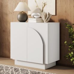 Nathan James Iris Mid-Century Modern White Wood Credenza with Arched Cabinet Doors for Living Room