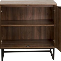 Nathan James Enloe Modern Sideboard Buffet Storage Accent Cabinet with Doors in a Rustic Walnut Finish and Black Matte Metal Base for Hallway, Entryway, Kitchen or Living Room, Walnut/Black