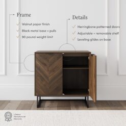 Nathan James Enloe Modern Sideboard Buffet Storage Accent Cabinet with Doors in a Rustic Walnut Finish and Black Matte Metal Base for Hallway, Entryway, Kitchen or Living Room, Walnut/Black