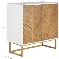 Nathan James Enloe Modern Storage Free Standing Accent Cabinet White with Doors in a Rustic Pine Wood Finish and Gold Powder-coated Metal Base for Hallway, Entryway or Living Room, Brown/White/Gold
