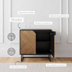 Nathan James Enloe Modern Sideboard Buffet Storage Accent Cabinet Black with Doors in a Rustic Pine Wood Finish and Matte Metal Base for Hallway, Entryway, Kitchen or Living Room, Walnut Brown/Black