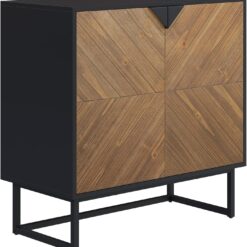 Nathan James Enloe Modern Sideboard Buffet Storage Accent Cabinet Black with Doors in a Rustic Pine Wood Finish and Matte Metal Base for Hallway, Entryway, Kitchen or Living Room, Walnut Brown/Black