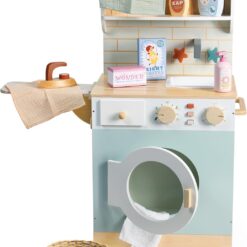 Tender Leaf Toys - Tender Leaf Laundrette - Wooden Laundry Play Set for Kids - Includes Washer/Dryer, Ironing Board, Basket, Pegs, and Accessories - Encourages Imaginative Role-Play - Age 3+