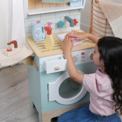 Tender Leaf Toys - Tender Leaf Laundrette - Wooden Laundry Play Set for Kids - Includes Washer/Dryer, Ironing Board, Basket, Pegs, and Accessories - Encourages Imaginative Role-Play - Age 3+