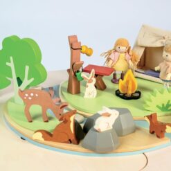 Tender Leaf Toys - Wildlife Camping Playset - Wooden Doll Sized Camping Set with Tent, Campfire, Fishing Rod & Accessories - Imaginative Play Set - Develop Storytelling & Fine Motor Skills - Age 3+