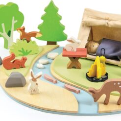 Tender Leaf Toys - Wildlife Camping Playset - Wooden Doll Sized Camping Set with Tent, Campfire, Fishing Rod & Accessories - Imaginative Play Set - Develop Storytelling & Fine Motor Skills - Age 3+
