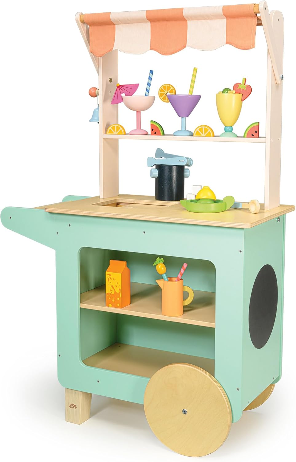 Tender Leaf Toys - Drinks Trolley - Colorful Wooden Mocktail Bar Play Set on Wheels - Interactive Stand with 27 Accessories for Boys and Girls - Encourages Imaginative Play and Social Skills - Age 3+