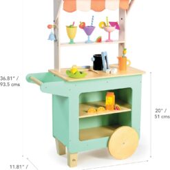 Tender Leaf Toys - Drinks Trolley - Colorful Wooden Mocktail Bar Play Set on Wheels - Interactive Stand with 27 Accessories for Boys and Girls - Encourages Imaginative Play and Social Skills - Age 3+