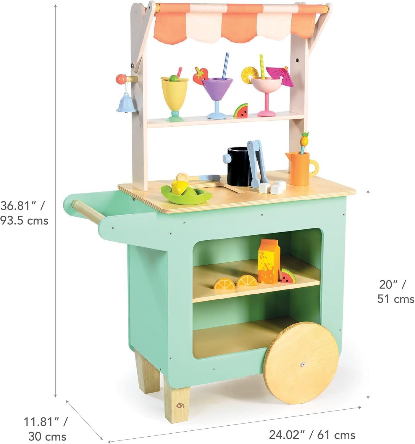 Tender Leaf Toys - Drinks Trolley - Colorful Wooden Mocktail Bar Play Set on Wheels - Interactive Stand with 27 Accessories for Boys and Girls - Encourages Imaginative Play and Social Skills - Age 3+