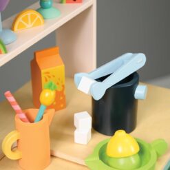 Tender Leaf Toys - Drinks Trolley - Colorful Wooden Mocktail Bar Play Set on Wheels - Interactive Stand with 27 Accessories for Boys and Girls - Encourages Imaginative Play and Social Skills - Age 3+