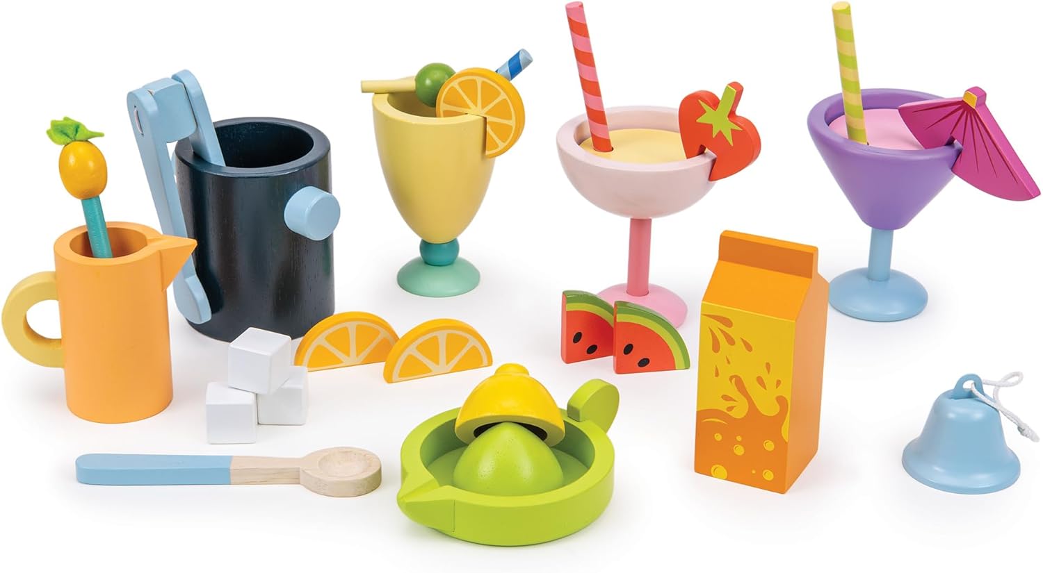 Tender Leaf Toys - Drinks Trolley - Colorful Wooden Mocktail Bar Play Set on Wheels - Interactive Stand with 27 Accessories for Boys and Girls - Encourages Imaginative Play and Social Skills - Age 3+