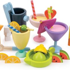 Tender Leaf Toys - Drinks Trolley - Colorful Wooden Mocktail Bar Play Set on Wheels - Interactive Stand with 27 Accessories for Boys and Girls - Encourages Imaginative Play and Social Skills - Age 3+