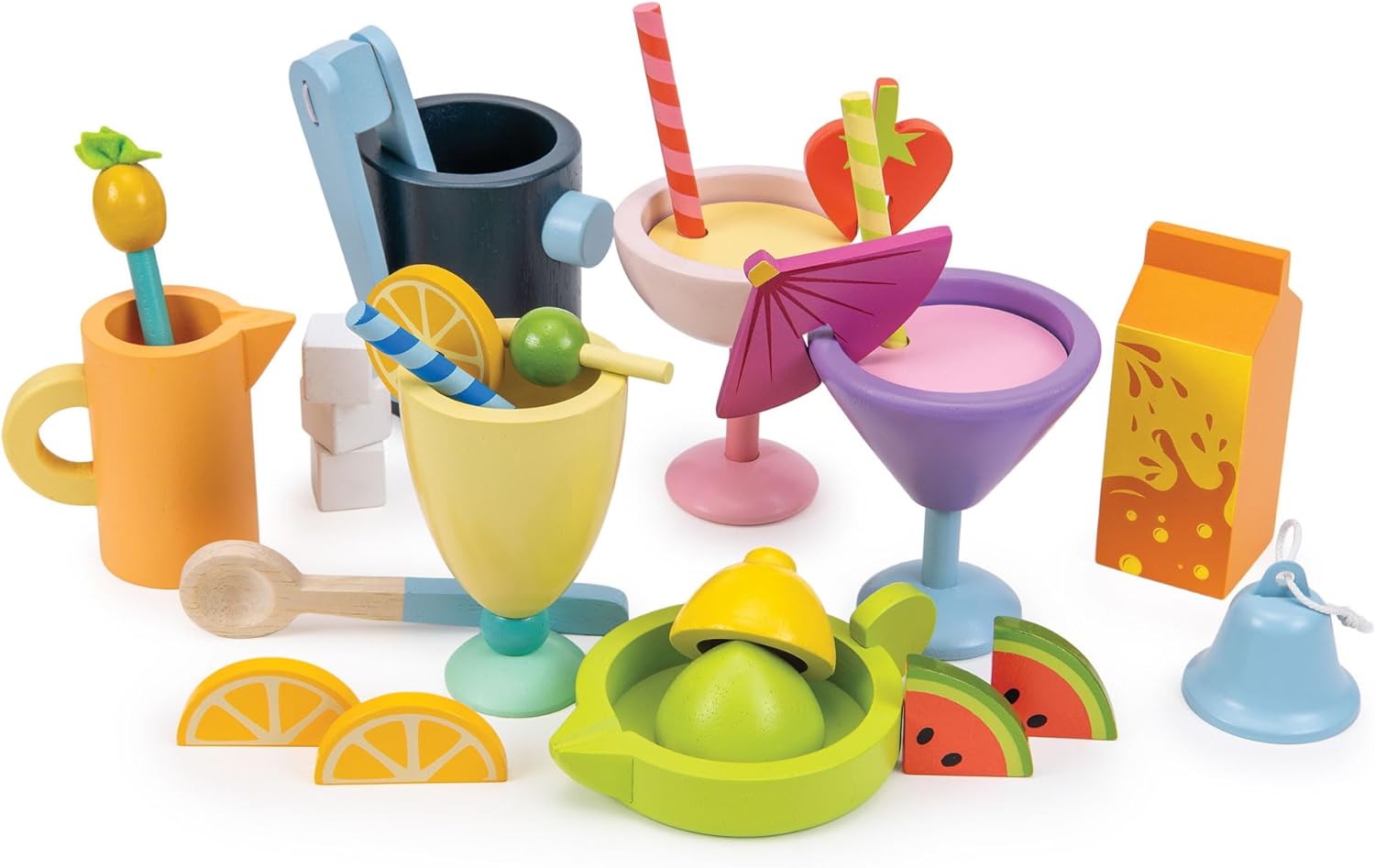 Tender Leaf Toys - Drinks Trolley - Colorful Wooden Mocktail Bar Play Set on Wheels - Interactive Stand with 27 Accessories for Boys and Girls - Encourages Imaginative Play and Social Skills - Age 3+
