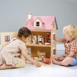 Tender Leaf Toys - Foxtail Villa - Beautiful Mid-Sized Wooden Town-Style Doll House with Starter Furniture Set - Miniature Play - Encourages Role-Play and Story Invention in Boys and Girls - Age 3+