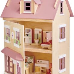 Tender Leaf Toys - Foxtail Villa - Beautiful Mid-Sized Wooden Town-Style Doll House with Starter Furniture Set - Miniature Play - Encourages Role-Play and Story Invention in Boys and Girls - Age 3+