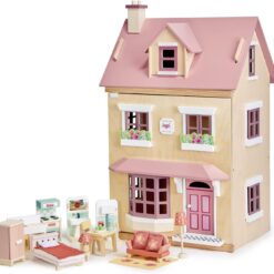 Tender Leaf Toys - Foxtail Villa - Beautiful Mid-Sized Wooden Town-Style Doll House with Starter Furniture Set - Miniature Play - Encourages Role-Play and Story Invention in Boys and Girls - Age 3+