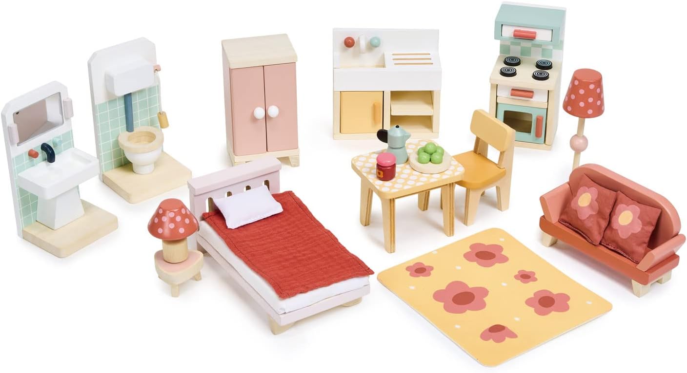 Tender Leaf Toys - Foxtail Villa - Beautiful Mid-Sized Wooden Town-Style Doll House with Starter Furniture Set - Miniature Play - Encourages Role-Play and Story Invention in Boys and Girls - Age 3+