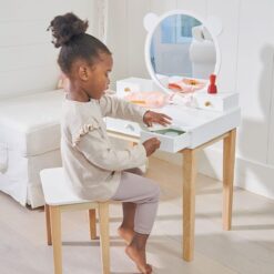 Tender Leaf Toys - Forest Dressing Table - Stunning Wooden Dressing Table and Stool Set - Storage Galore with Large Mirror for Boys and Girls, Enhances Creative Play - Age 3+