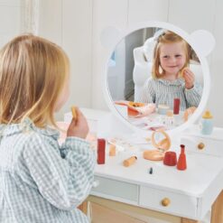 Tender Leaf Toys - Forest Dressing Table - Stunning Wooden Dressing Table and Stool Set - Storage Galore with Large Mirror for Boys and Girls, Enhances Creative Play - Age 3+