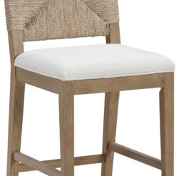 Nathan James Beacon Bohemian Boucle Bar Stool, Upholstered Counter Height Chair with Solid Wood Frame and Woven Seagrass Back for Kitchen Island, Light Brown/Seagrass/Cream Boucle