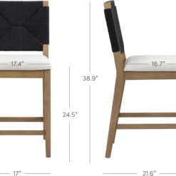 Nathan James Beacon Bohemian Boucle Bar Stool, Upholstered Bar Stool or Island Chairs for Kitchen, Seagrass Counter Height Stool with Back and Solid Wood Legs, Cream Boucle/Gray