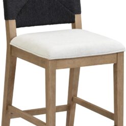 Nathan James Beacon Bohemian Boucle Bar Stool, Upholstered Bar Stool or Island Chairs for Kitchen, Seagrass Counter Height Stool with Back and Solid Wood Legs, Cream Boucle/Gray