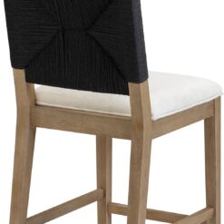 Nathan James Beacon Bohemian Boucle Bar Stool, Upholstered Bar Stool or Island Chairs for Kitchen, Seagrass Counter Height Stool with Back and Solid Wood Legs, Cream Boucle/Gray