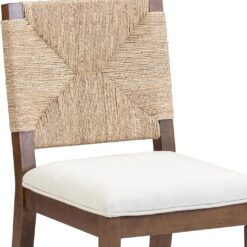 Nathan James Beacon Bohemian Boucle Bar Stool, Upholstered Bar Stool or Island Chairs for Kitchen, Seagrass Counter Height Stool with Back and Solid Wood Legs, Cream Boucle/Dark Brown