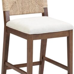 Nathan James Beacon Bohemian Boucle Bar Stool, Upholstered Bar Stool or Island Chairs for Kitchen, Seagrass Counter Height Stool with Back and Solid Wood Legs, Cream Boucle/Dark Brown