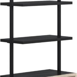 Nathan James Theo Modern Bookcase with Rattan Cabinet in Matte Black and Light Oak Finish with Matte Black Metal Frame for Living Room, Home Office Storage
