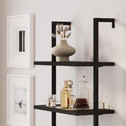 Nathan James Theo Modern Bookcase with Rattan Cabinet in Matte Black and Light Oak Finish with Matte Black Metal Frame for Living Room, Home Office Storage