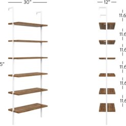 Nathan James Theo 6-Shelf Tall Bookcase, Wall Mount Bookshelf with Natural Wood Finish and Industrial Metal Frame, Rustic Oak/White