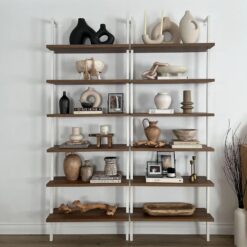 Nathan James Theo 6-Shelf Tall Bookcase, Wall Mount Bookshelf with Natural Wood Finish and Industrial Metal Frame, Rustic Oak/White
