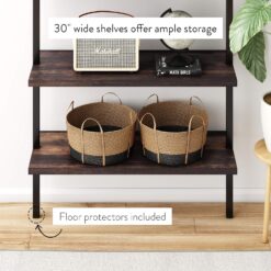 Nathan James Theo 6-Shelf Tall Bookcase, Wall Mount Bookshelf with Natural Wood Finish and Industrial Metal Frame, Nutmeg/Matte Black