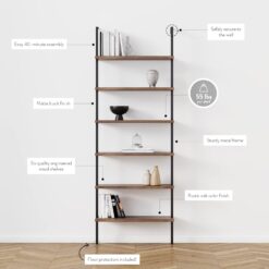 Nathan James Theo 6-Shelf Tall Bookcase, Wall Mount Bookshelf with Reclaimed Wood and Industrial Metal Frame, Oak/Black