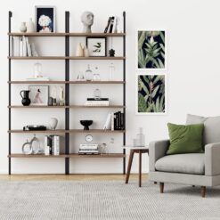 Nathan James Theo 6-Shelf Tall Bookcase, Wall Mount Bookshelf with Reclaimed Wood and Industrial Metal Frame, Oak/Black