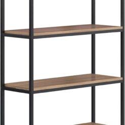 Nathan James Haven Etagere Bookshelf, 5-Shelf Bookcase in Oak Wood and Black Metal Frame with Arch Top and Open Shelves, Oak/Black