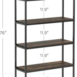 Nathan James Haven Etagere Bookshelf, 5-Shelf Bookcase in Nutmeg Wood and Black Metal Frame with Arch Top and Open Shelves, Nutmeg/Black