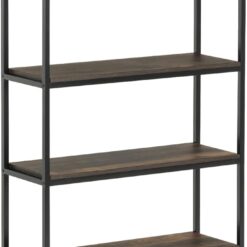 Nathan James Haven Etagere Bookshelf, 5-Shelf Bookcase in Nutmeg Wood and Black Metal Frame with Arch Top and Open Shelves, Nutmeg/Black
