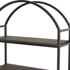 Nathan James Haven Etagere Bookshelf, 5-Shelf Bookcase in Nutmeg Wood and Black Metal Frame with Arch Top and Open Shelves, Nutmeg/Black