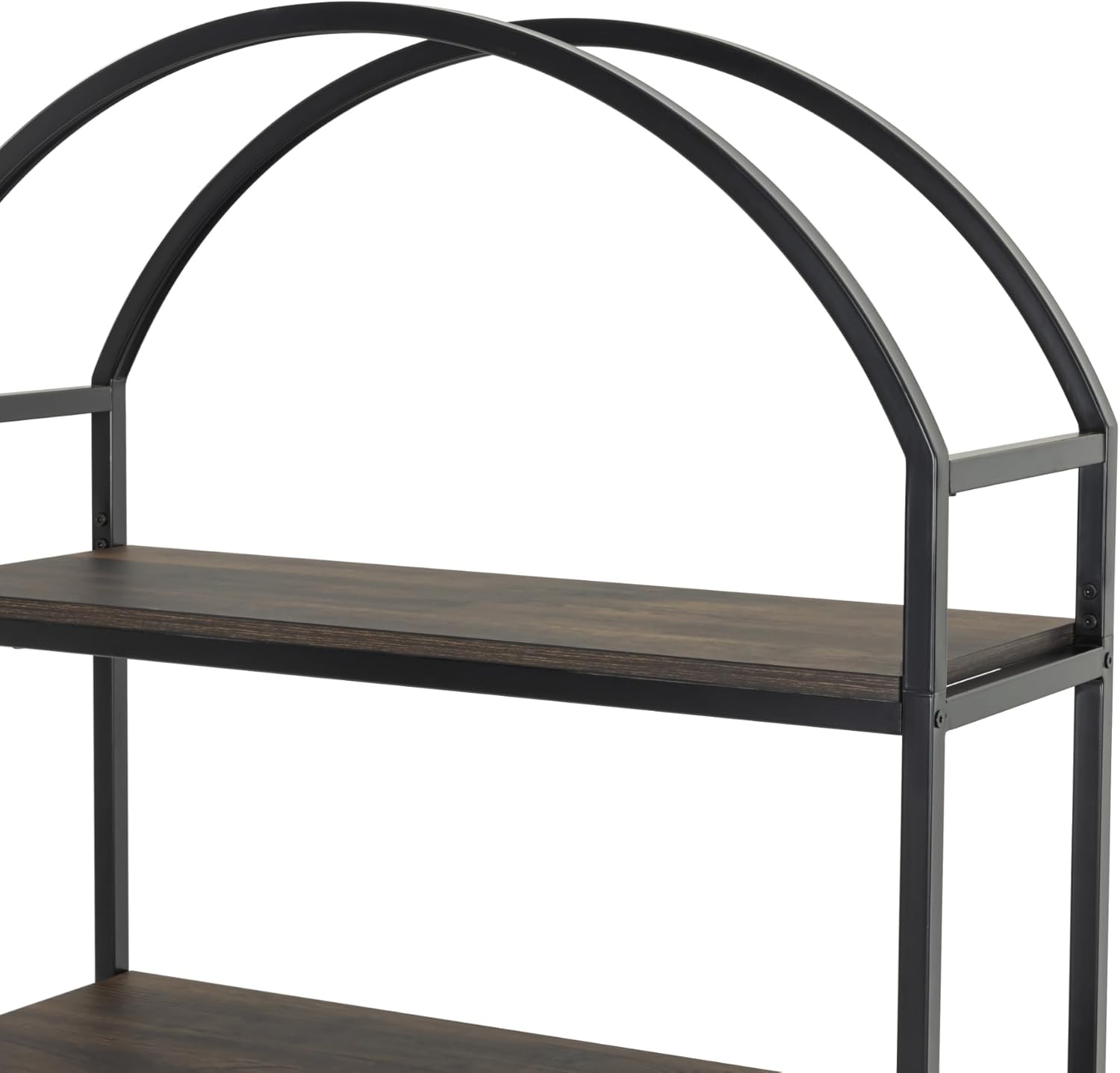 Nathan James Haven Etagere Bookshelf, 5-Shelf Bookcase in Nutmeg Wood and Black Metal Frame with Arch Top and Open Shelves, Nutmeg/Black