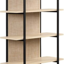 Nathan James Amara Bohemian 5-Shelf Etagere Bookcase, Rattan Open Bookshelf with Arch Top, Light Oak/Matte Black