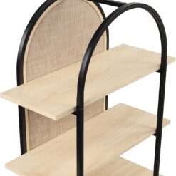 Nathan James Amara Bohemian 5-Shelf Etagere Bookcase, Rattan Open Bookshelf with Arch Top, Light Oak/Matte Black